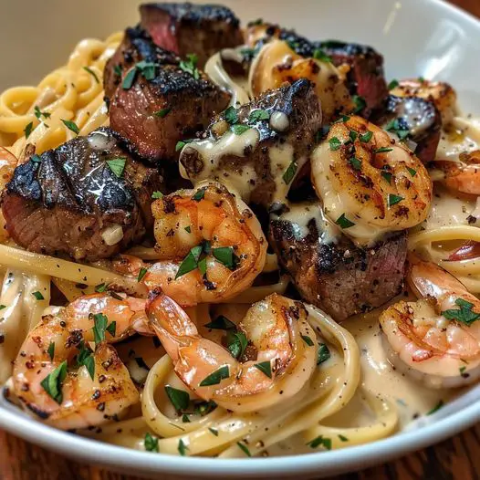 Cooking Blackened Steak and Shrimp Alfredo