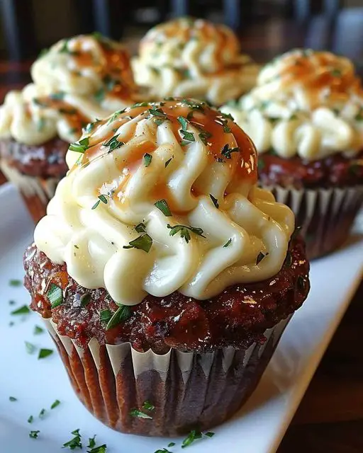 Meatloaf Cupcakes with Whipped Potato Topping