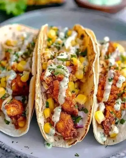 **Crispy Fried Chicken Tacos with Tangy Slaw**