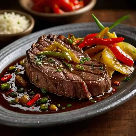 Black Pepper Steak with Peppers and Onions