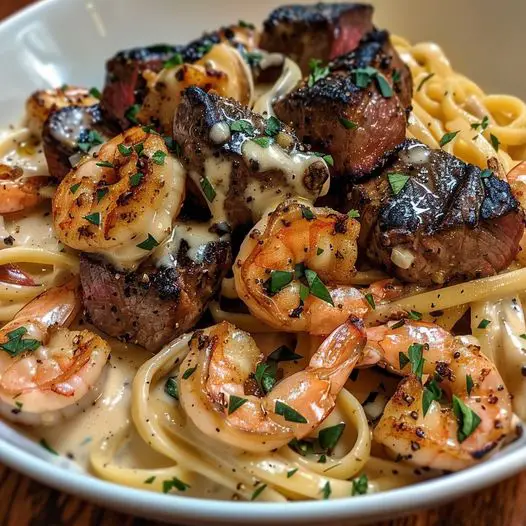 Cooking Blackened Steak and Shrimp Alfredo