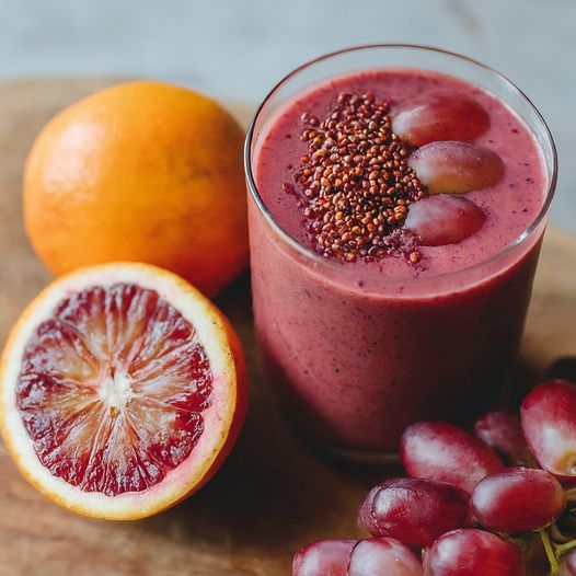 Blood Orange Smoothie with Grapes and Red Quinoa