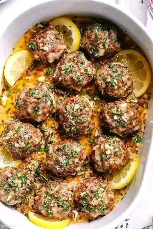 Baked Turkey Meatballs with Lemon Garlic Butter Sauce