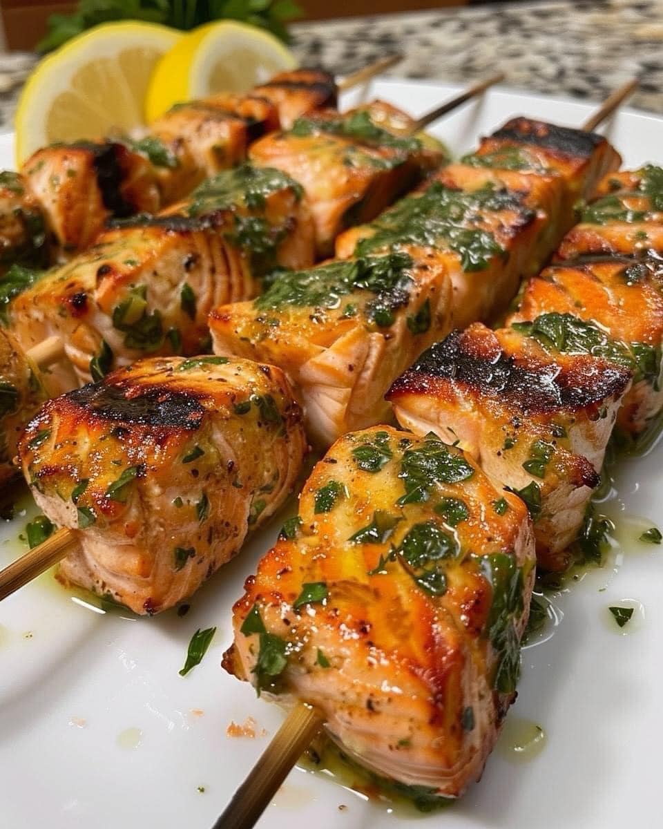 Easy Salmon Skewers with Chimichurri Sauce