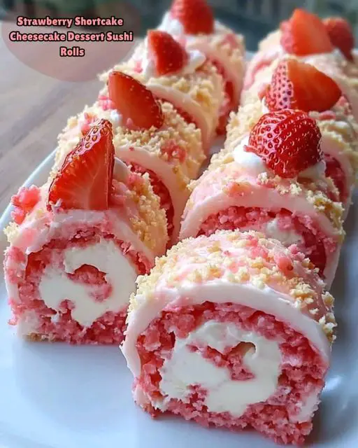 Strawberry Shortcake Cheesecake Dessert Sushi Rolls