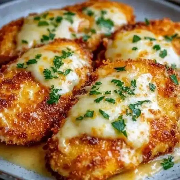 Breaded Chicken Cutlets with Melted Cheese and Parsley