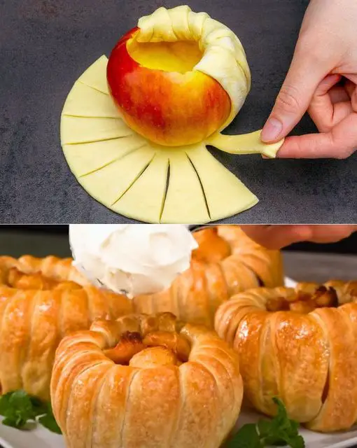 Puff Pastry Wrapped Baked Apples with Cinnamon Cream