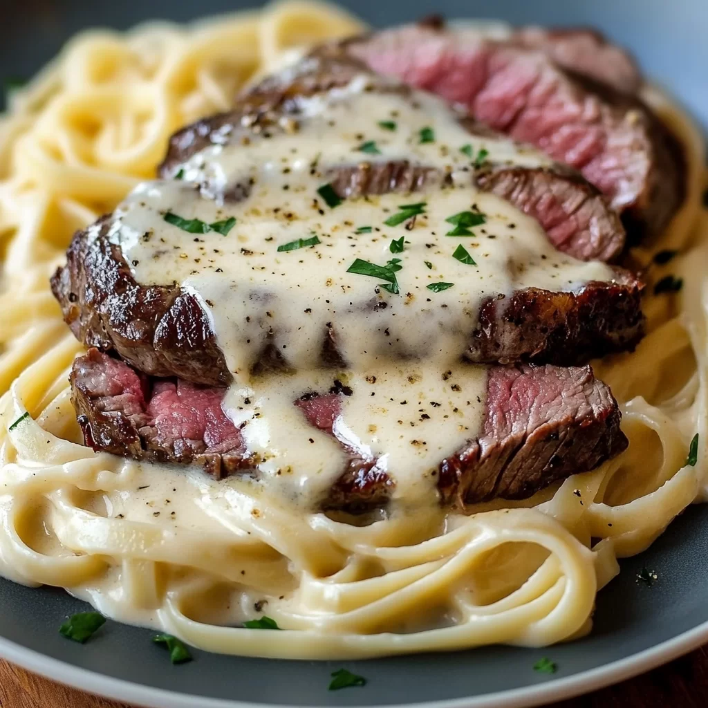 Savory Steak Gorgonzola Alfredo with Creamy Parmesan Sauce