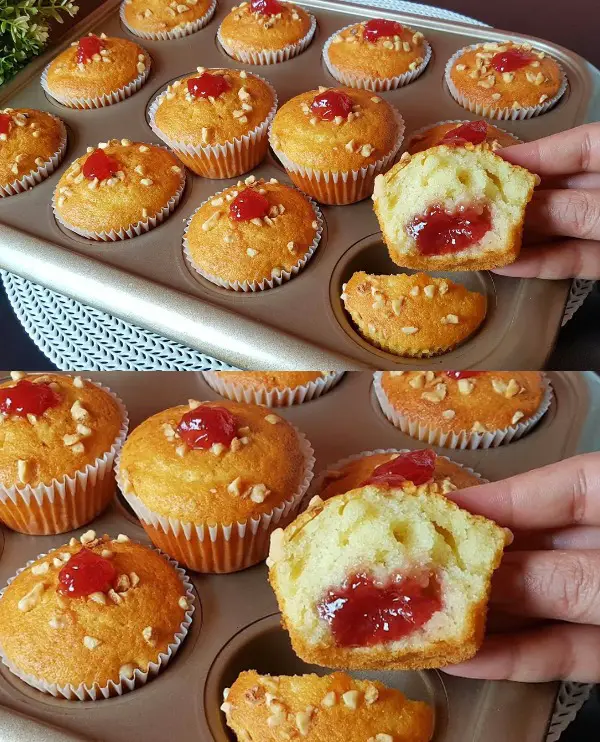 Quick Strawberry Jam-Filled Muffins