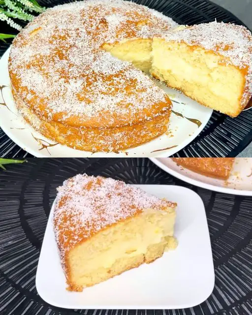 Lemon Custard Cake with Jam and Coconut Topping