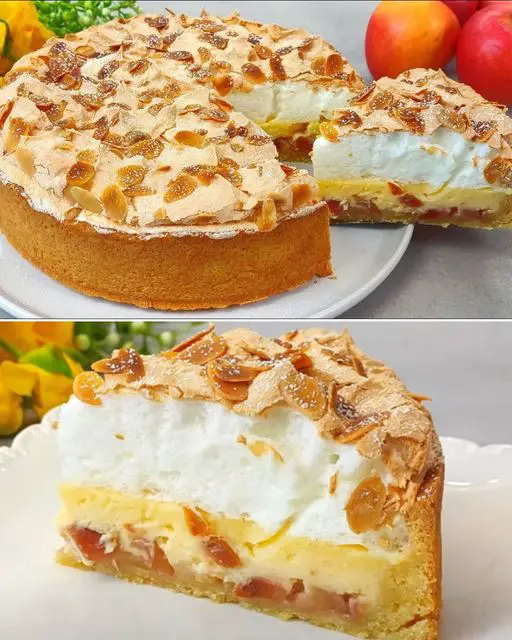 Layered Apple and Cheese Cake with Meringue Topping