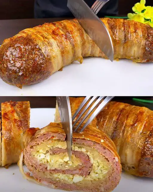 Stuffed Meat and Chicken Roll Recipe (Bacon-Free)