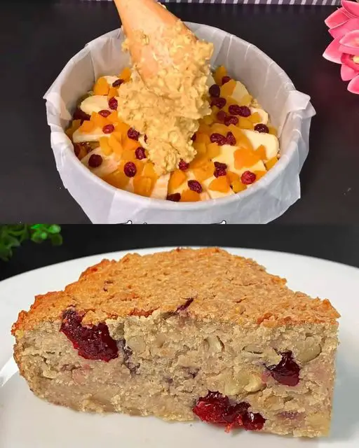 Oatmeal Apple Cake with Nuts and Dried Apricots