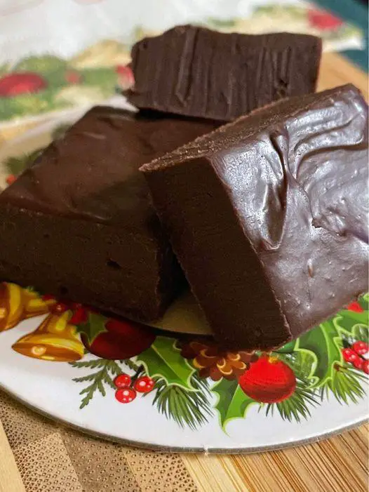 Silky Smooth Fudge Comes together in 5 minutes plus 2 hrs. in the fridge. 4 Bites of chocolate Heaven per piece. For 3 weight watchers points per serving it’s certainly worth it.