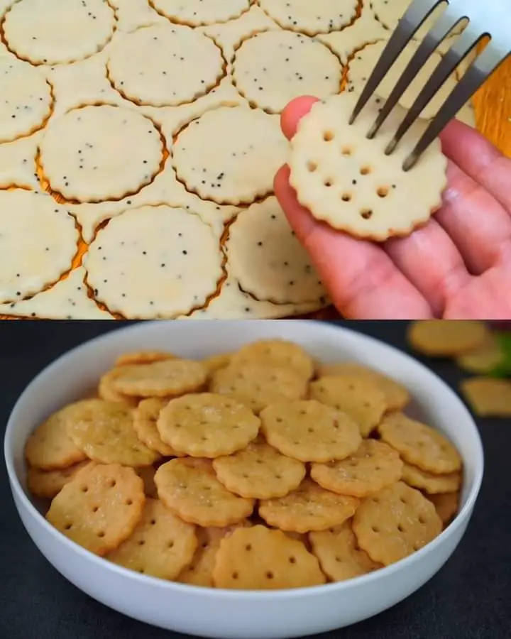 Salt Crackers & Salt cookies! Without egg and without butter! Ingredients 100 ml lukewarm water 5 g dry yeast 1 tsp sugar 250 g flour (about 2 cups) 1 tsp baking powder 1 tbsp vegetable oil 1-2 tbsp poppy seeds 50-70 g cheese, grated (cheddar, parmesan, or any firm cheese) 1/2 tsp salt (for dough) Extra salt for sprinkling (optional) Additional water and oil mixture (for brushing) Must express something to keep getting my recipes… Thank you. Recipe in the first C.o.M.m.E.n.T