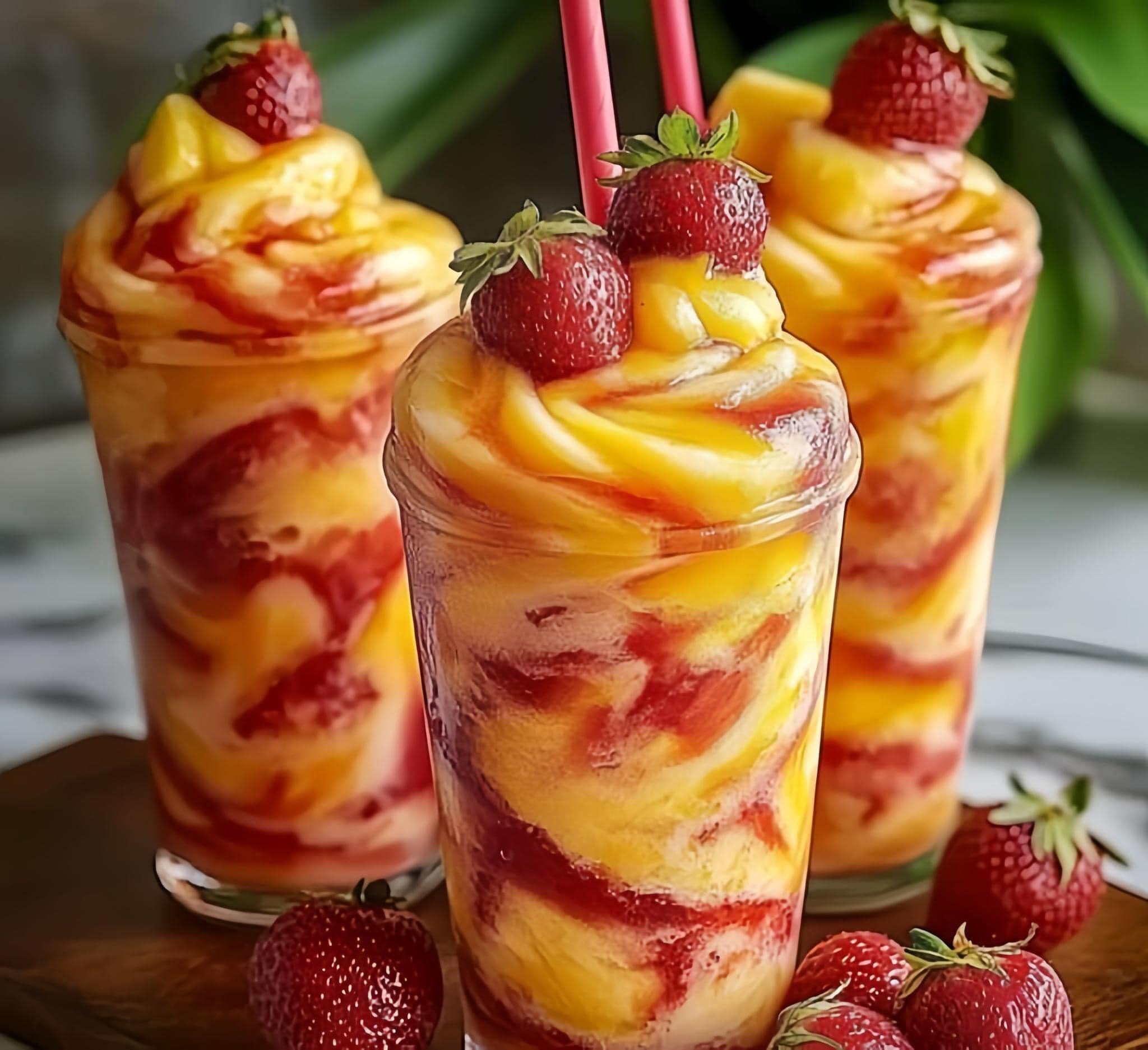 Pineapple Strawberry Swirled Slushies