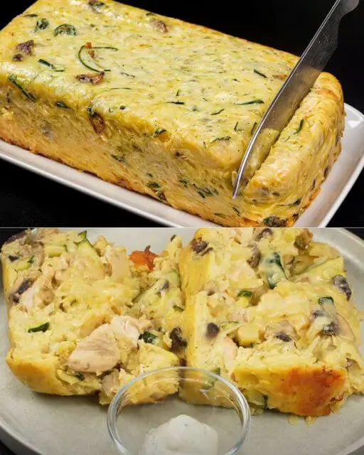 Baked Potato and Zucchini Casserole with Chicken and Mushrooms