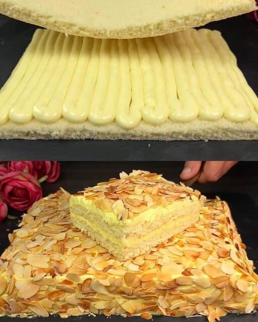 Lemon Sponge Cake with Lemon Cream and Almond Topping