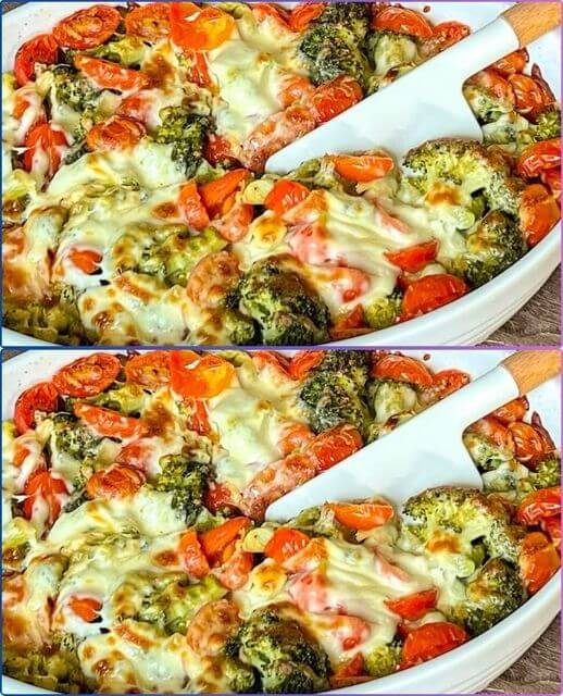 Baked Broccoli with Mozzarella and Cherry Tomatoes