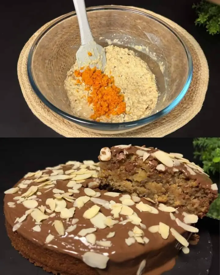 Orange Oatmeal Nut Cake with Dark Chocolate and Almonds