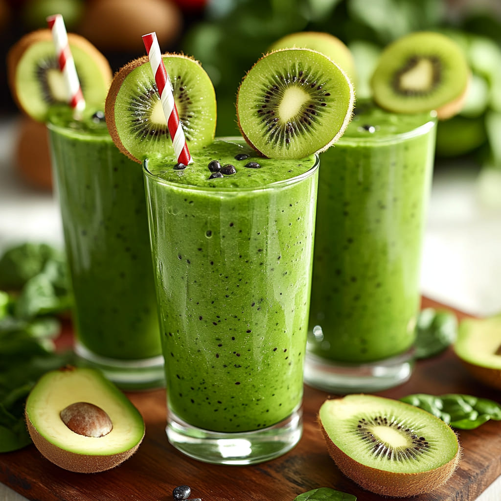 Green smoothie with kiwi and avocado