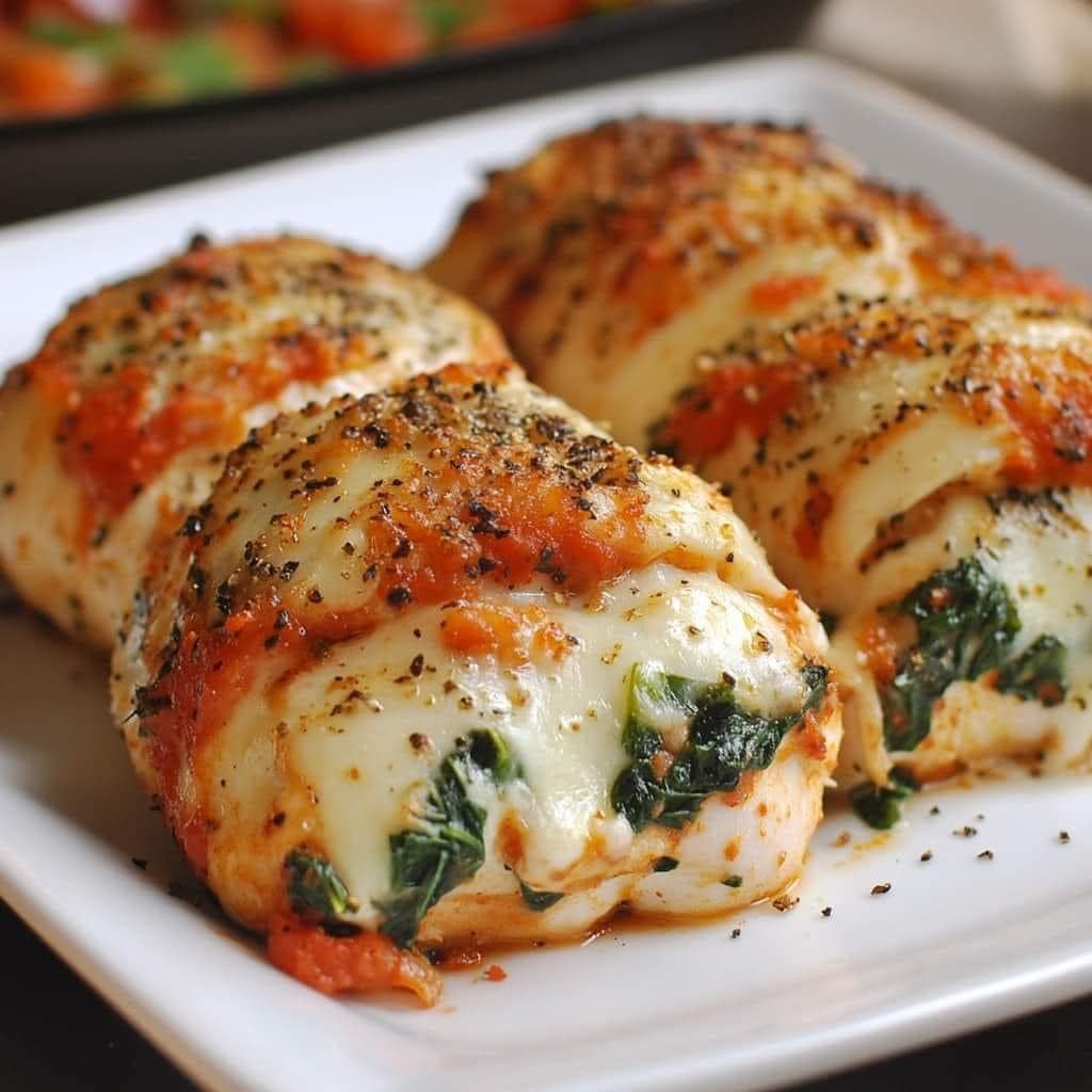 Roasted Red Pepper, Spinach, and Mozzarella Stuffed Chicken