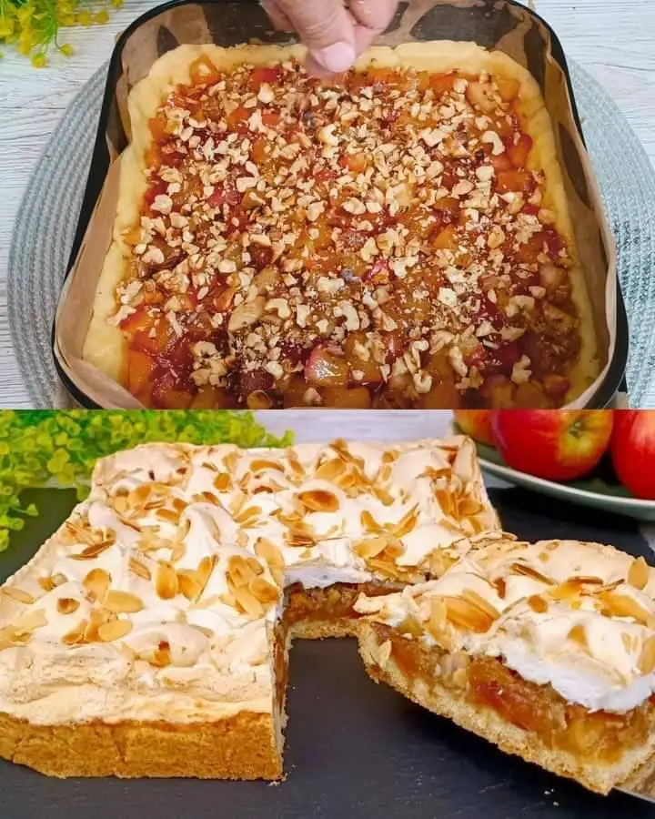 Caramel Apple Walnut Cake with Meringue Topping