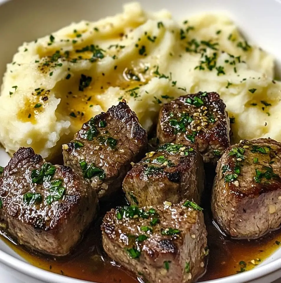 best Garlic Butter Steak Bites and Mash potatoes