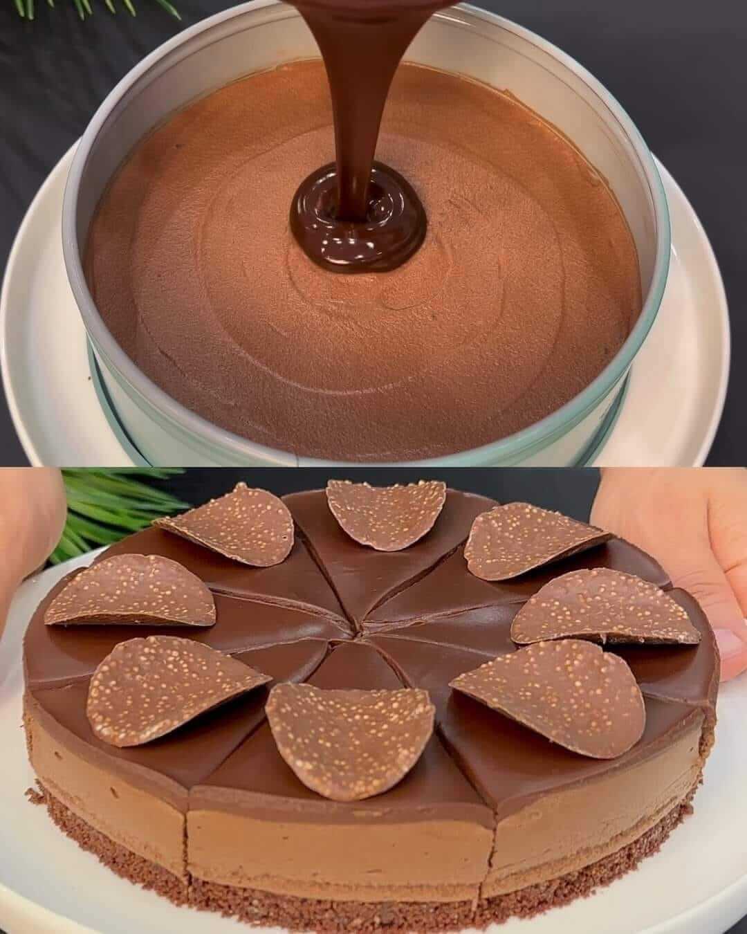 Dark Chocolate Mousse Cake with a Cocoa Biscuit Base