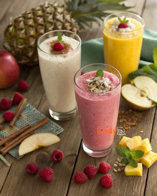 **Apple Cinnamon, Raspberry Coconut, and Pineapple Mint Smoothie Trio**