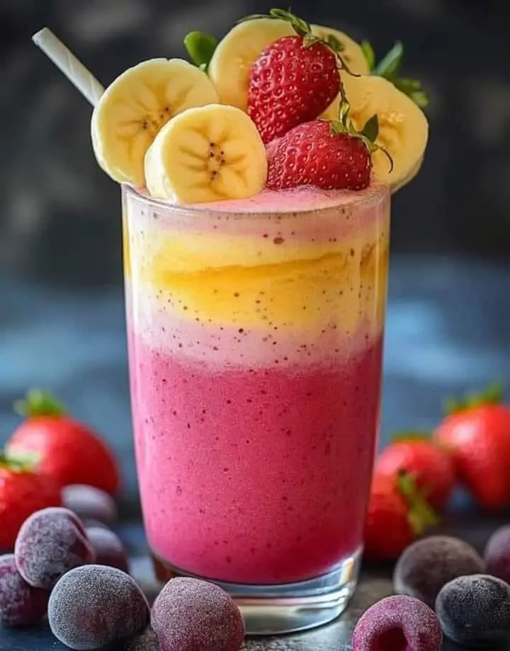 A recipe for a mixed berries and banana smoothie: