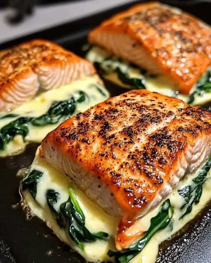 Blackened Salmon Stuffed with Spinach and Parmesan Cheese Ingredients: