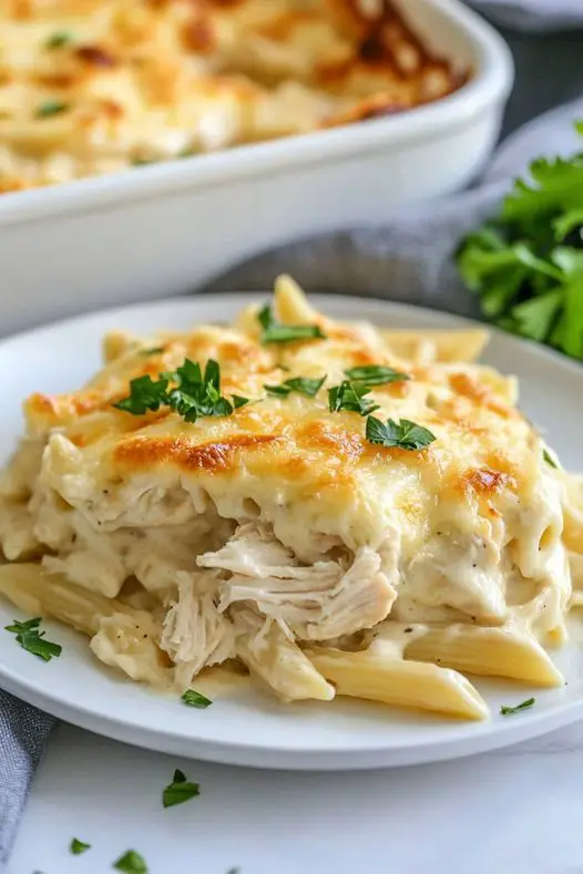 Easy Creamy Chicken and Pasta Casserole: