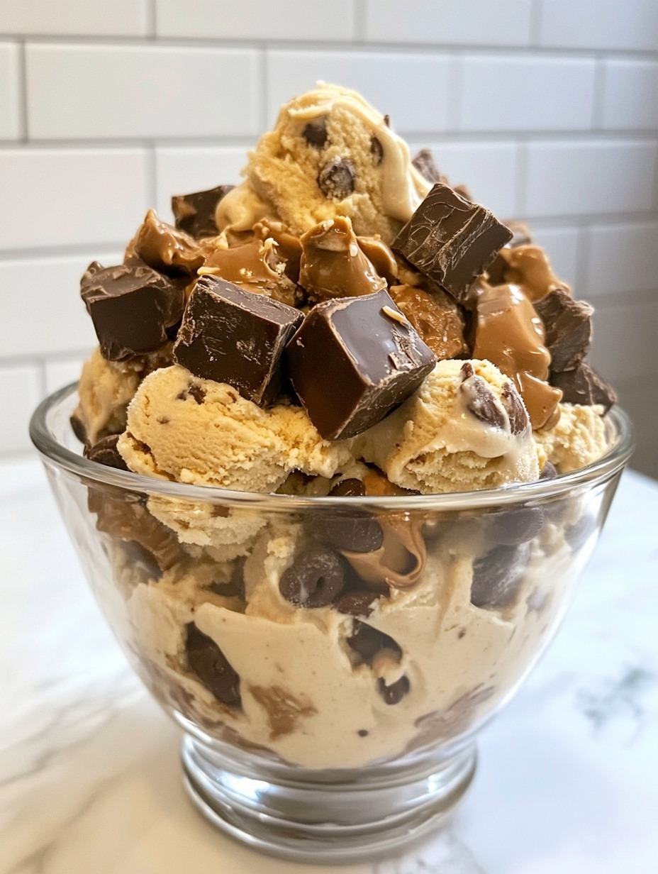 Decadent Snickers & Reese’s Cookie Dough Ice Cream Delight