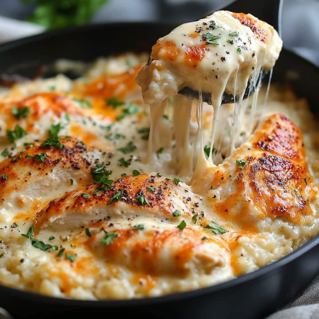 Smothered Chicken & Rice Skillet Bake