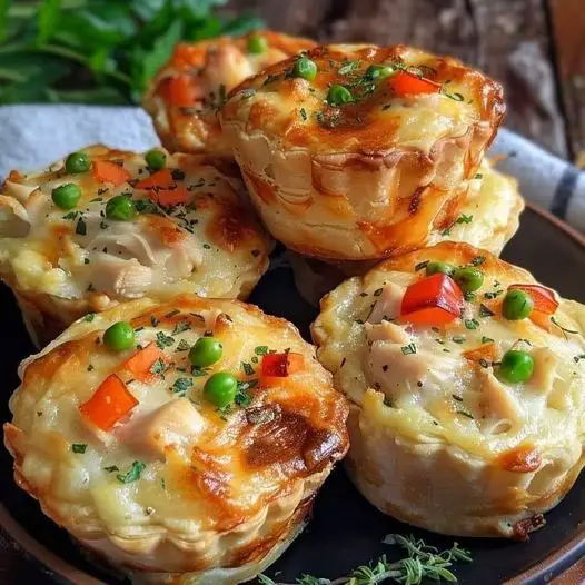 These Mini Chicken Pot Pie Muffins are the perfect comfort food for a cozy night in! Enjoy the taste of home in each savory bite.