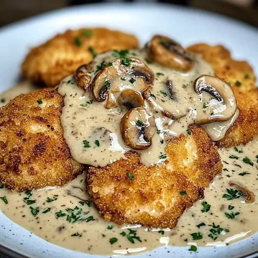 Golden Crispy Chicken with Parmesan Mushroom Sauce