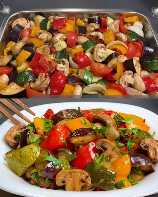 Roasted Vegetable Medley with Aubergine, Zucchini, Paprika, Mushrooms, and Tomatoes