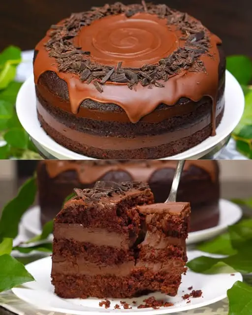 Rich Chocolate Layer Cake with Creamy Chocolate Filling and Milk Chocolate Glaze