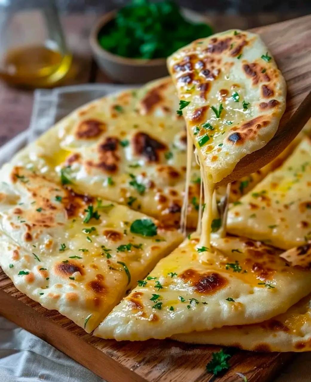 Decadent Garlic Infused Cheesy Naan