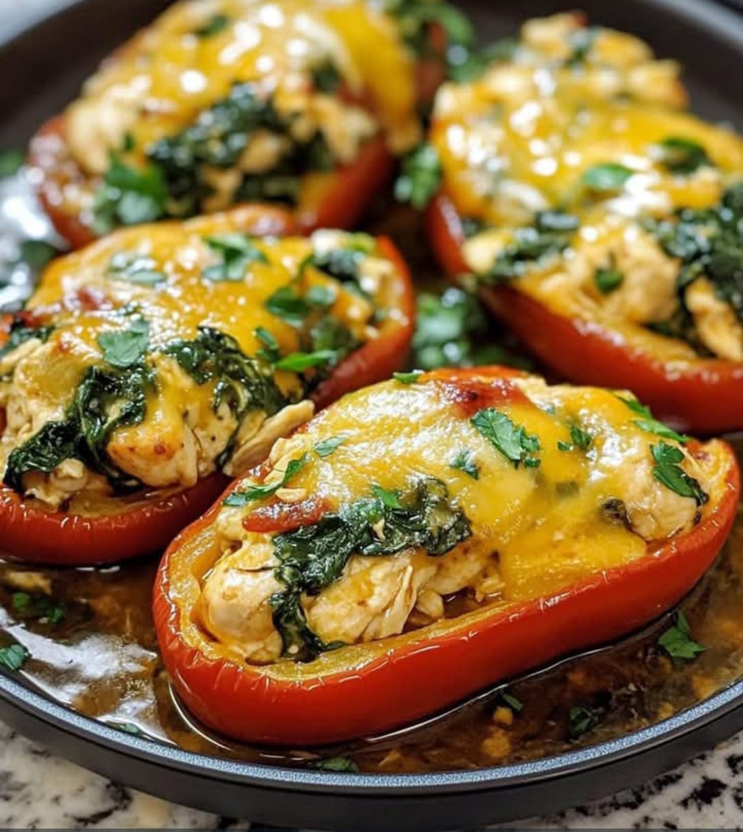 Spinach and Artichoke Chicken Stuffed Peppers