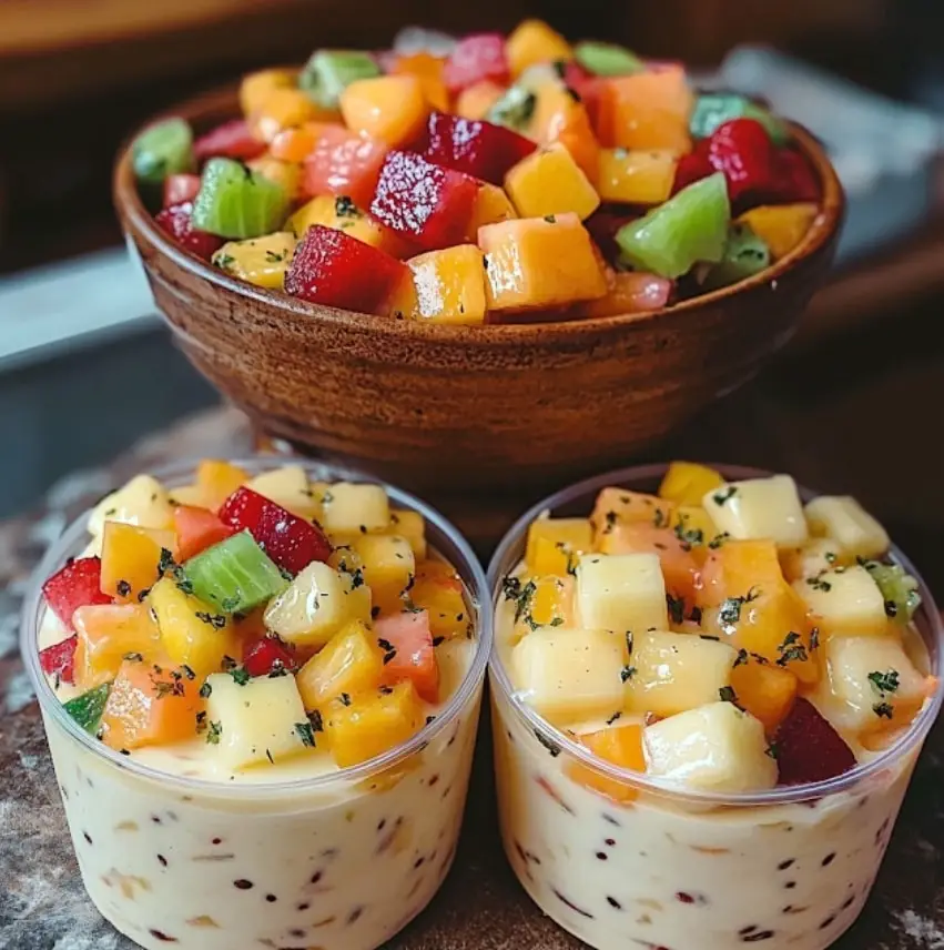 Creamy Fruit Salad with Fresh Mint