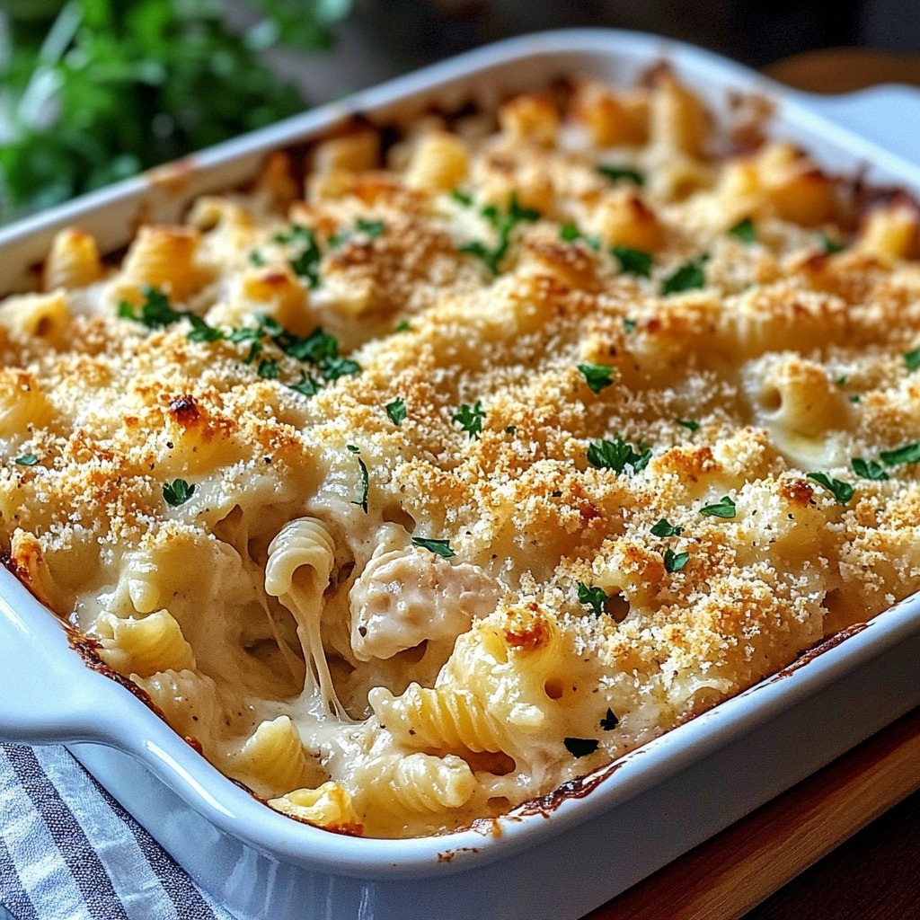 Garlic Parmesan Chicken Pasta Bake