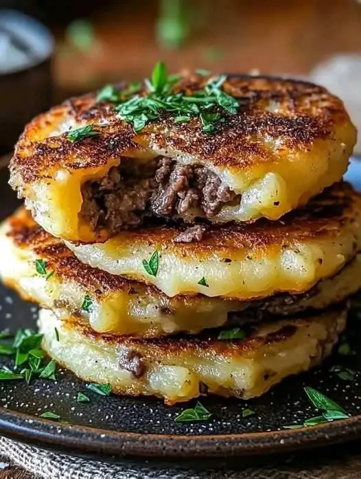 Stuffed Potato Pancakes with a Cheesy Twist