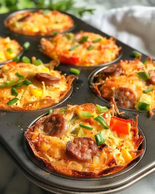 Baked Sausage Veggie Hash Brown Muffins