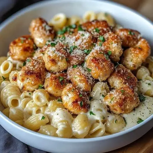 Garlic Butter Chicken Bites with Creamy Parmesan Pasta