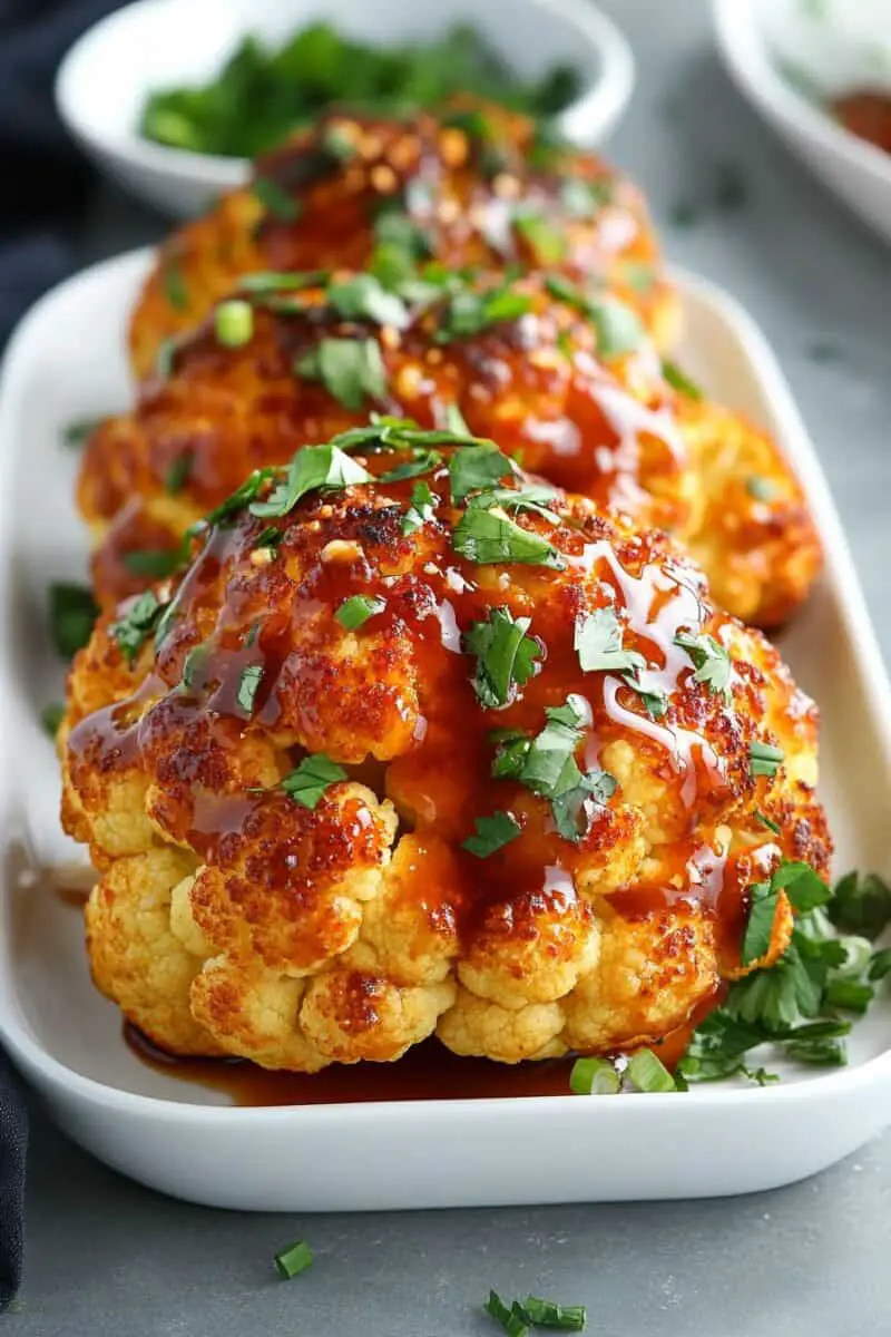 Whole Roasted Cauliflower with Spicy Sriracha Honey Glaze