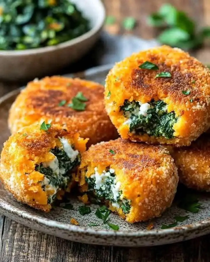 Sweet potato cakes with spinach and goat cheese