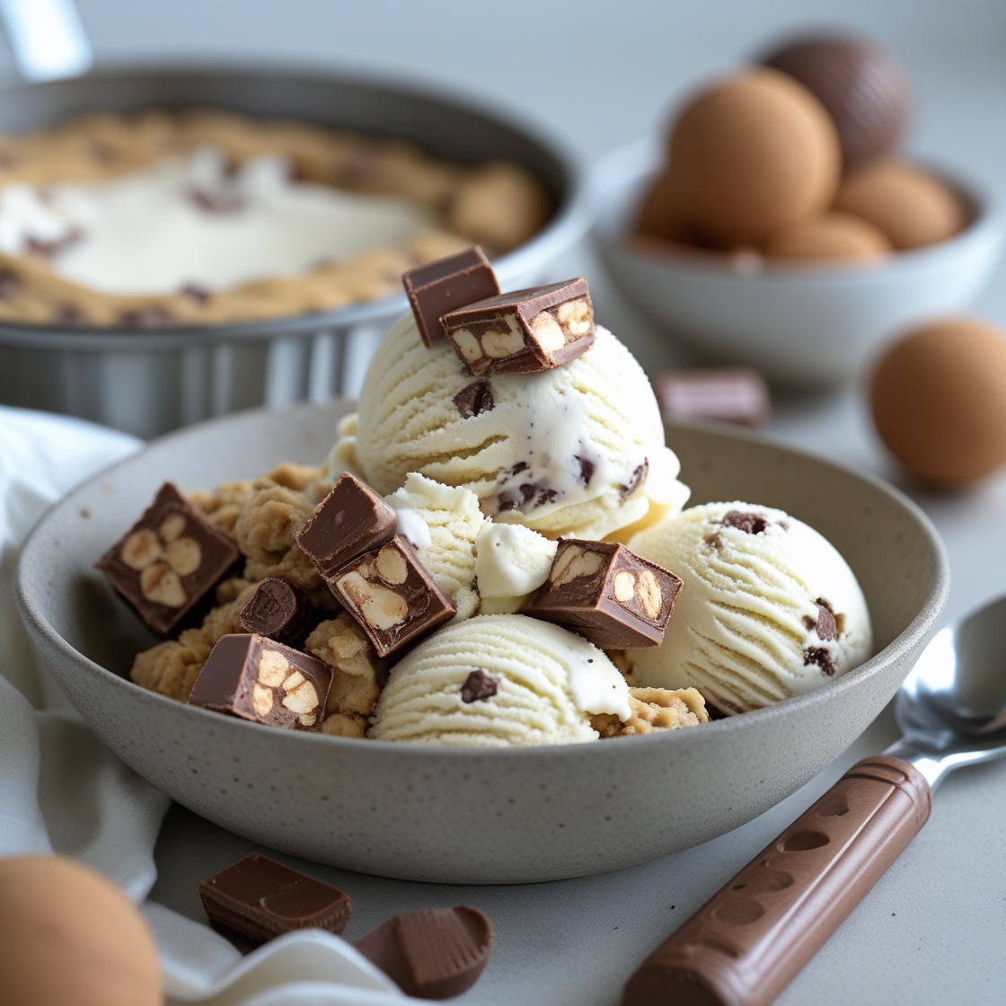 Sweet & Satisfying Cookie Dough Snickers & Reese’s Ice Cream