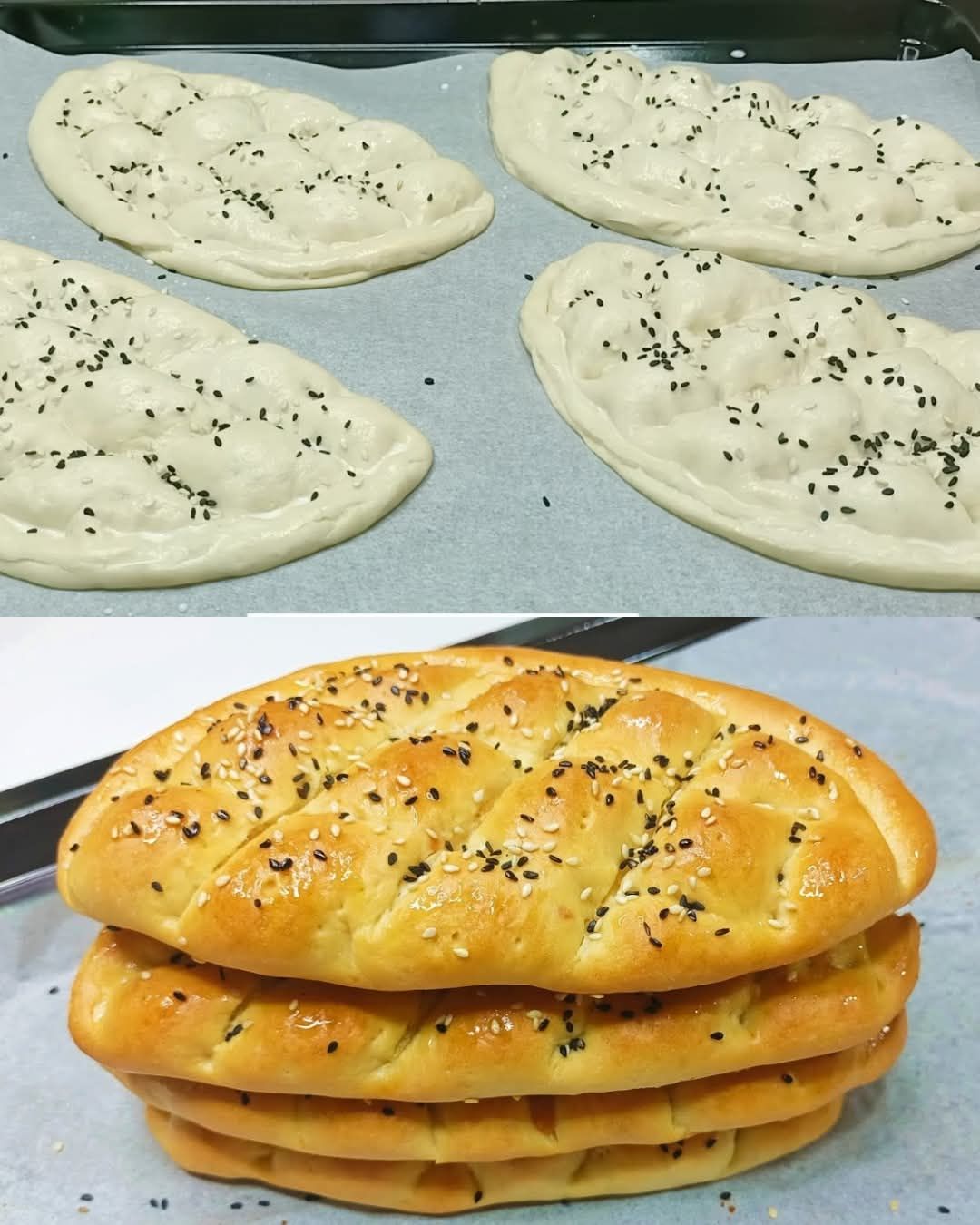 Mozzarella-Stuffed Flat Bread with Sesame Seeds